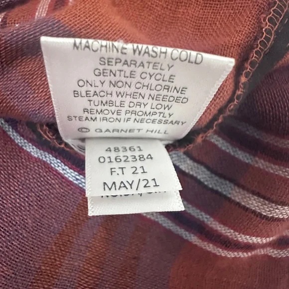 Garnet Hill Warm fall Plaid 100% organic Cotton Top blouse 3/4 sleeve size 8 - Picture 8 of 8